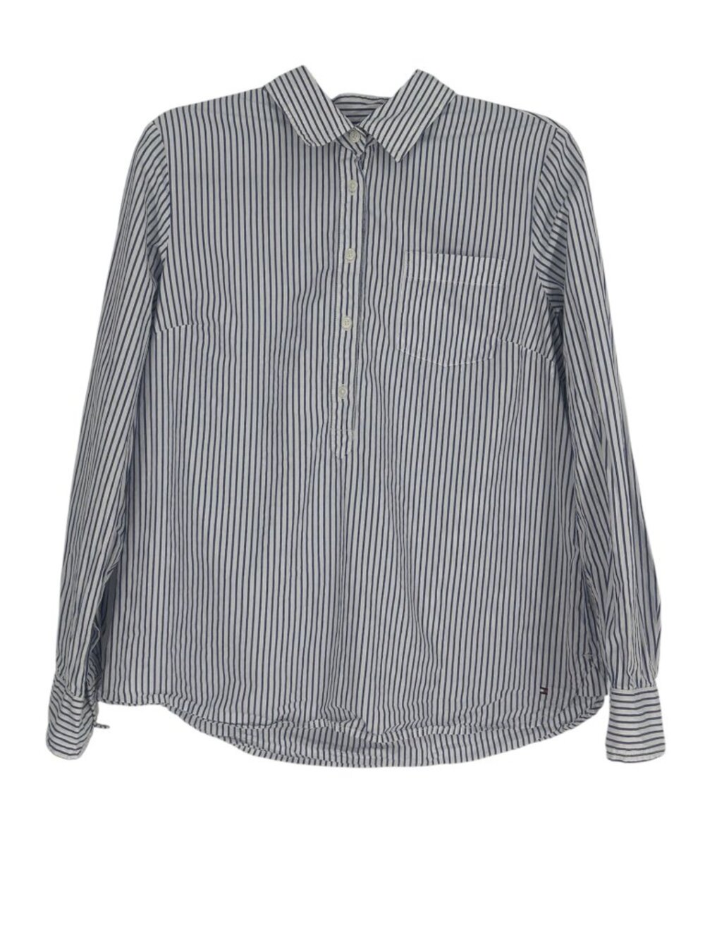 Tommy Hilfiger Women’s Shirt Medium Blue White Striped Cotton Nautical Preppy